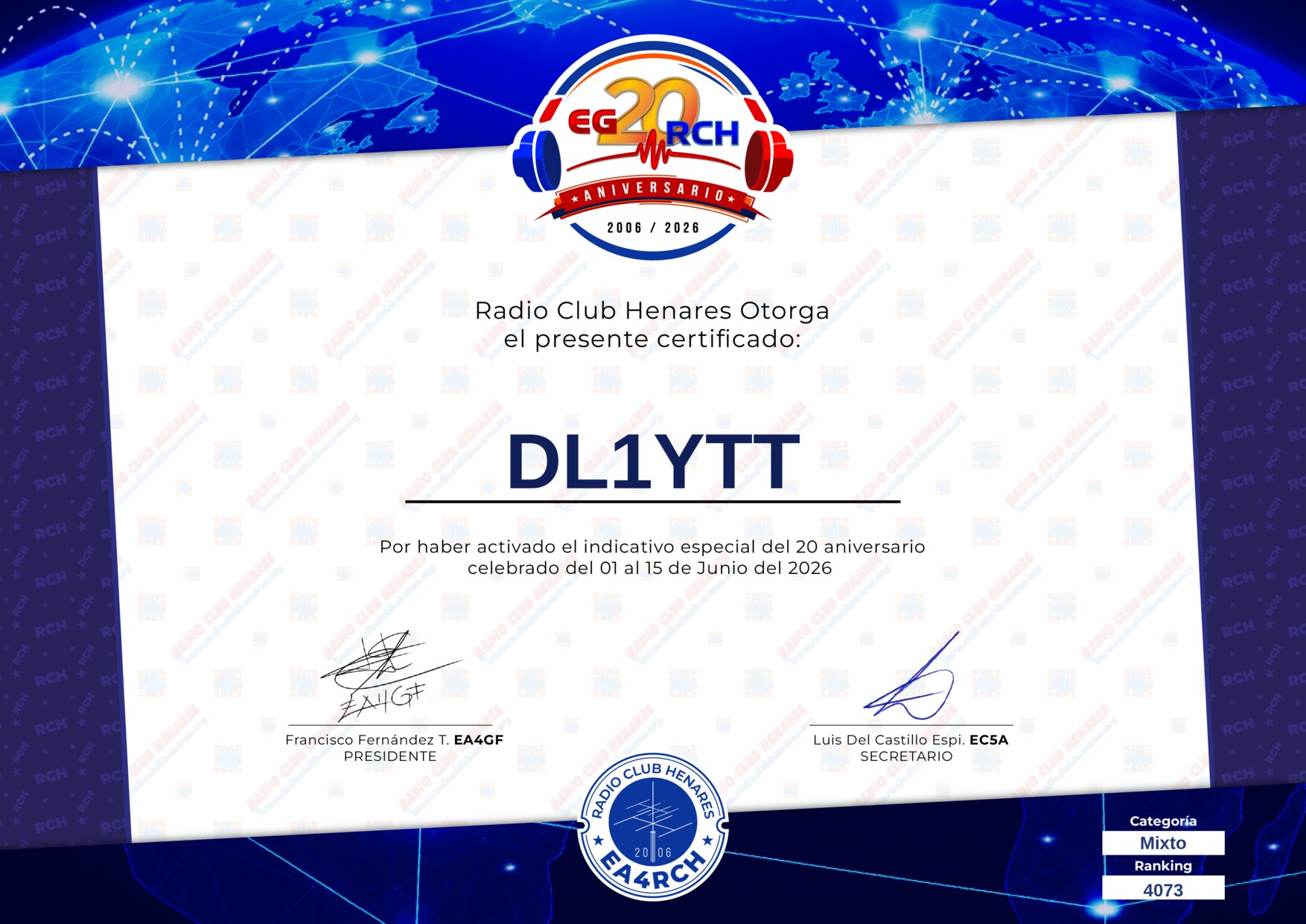 Diploma EG20RCH de DL1YTT