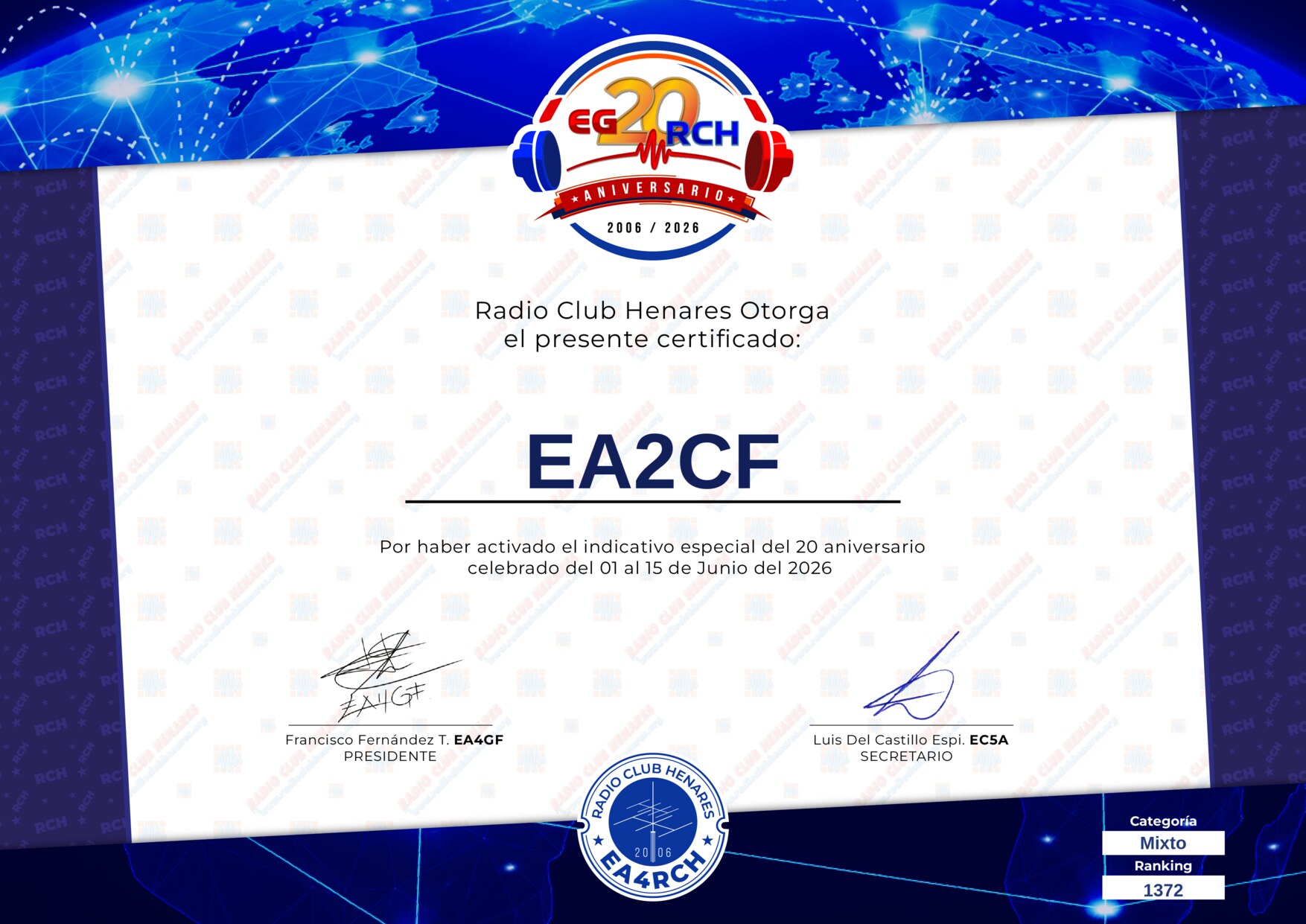 Diploma EG20RCH de EA2CF