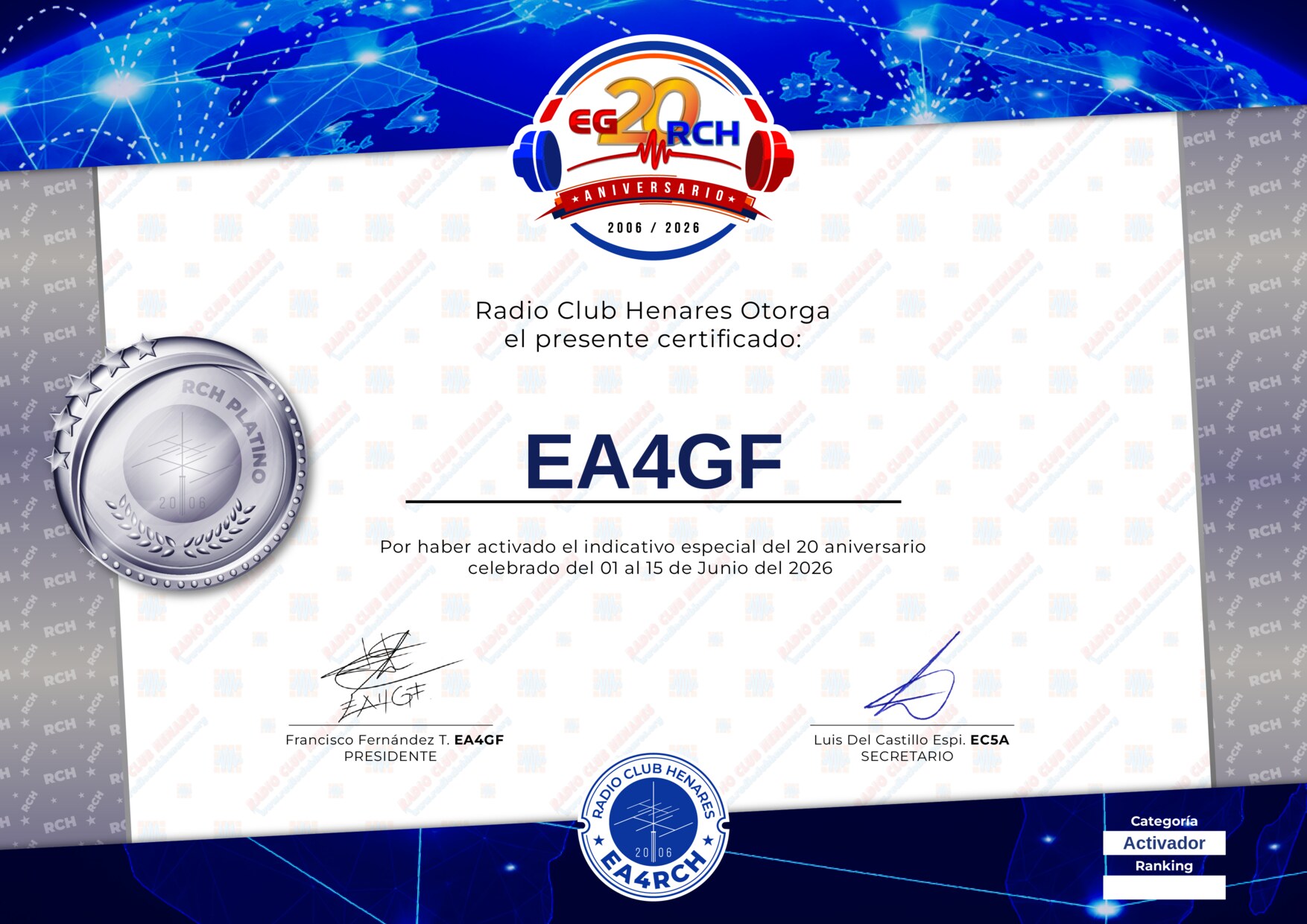 Diploma EG20RCH de EA4GF