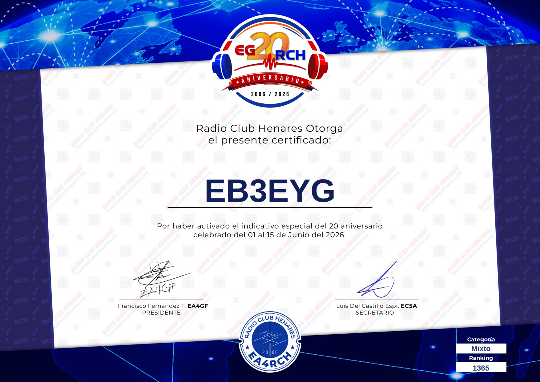 Diploma EG20RCH de EB3EYG