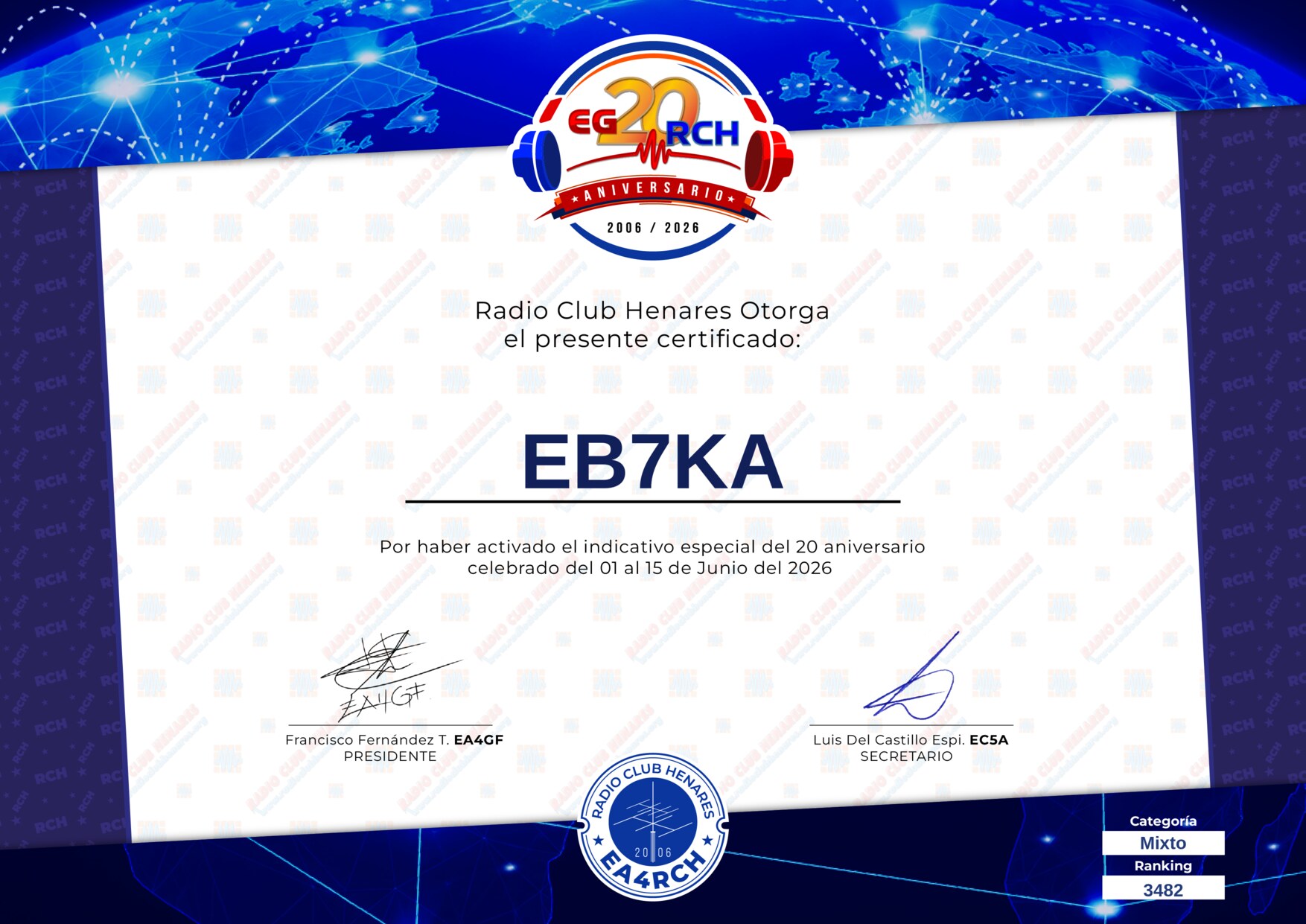 Diploma EG20RCH de EB7KA