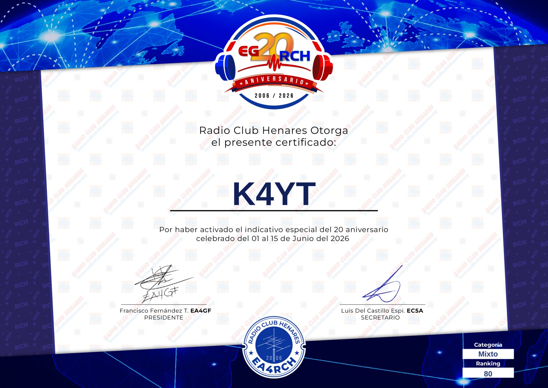 Diploma EG20RCH de K4YT