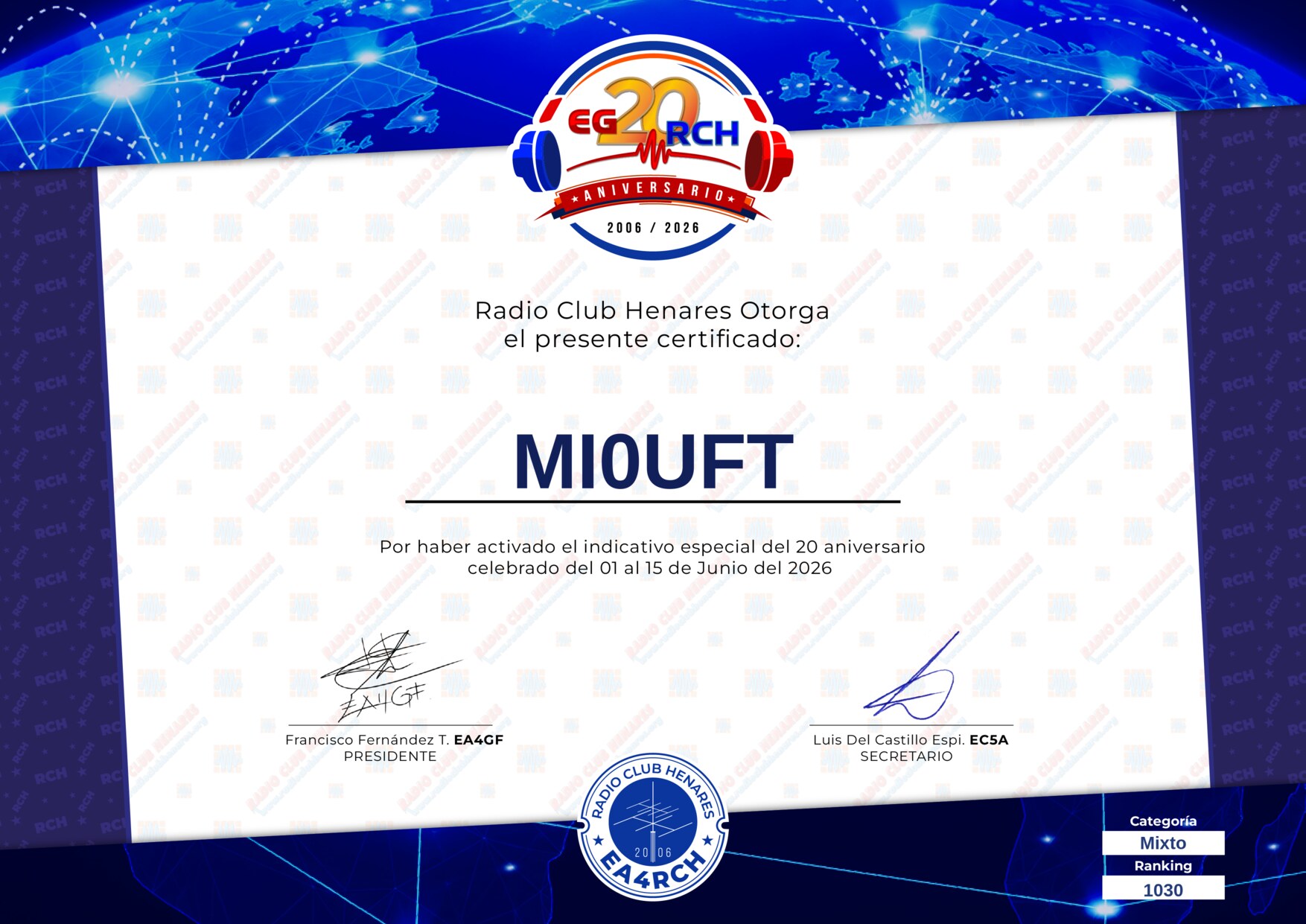 Diploma EG20RCH de MI0UFT